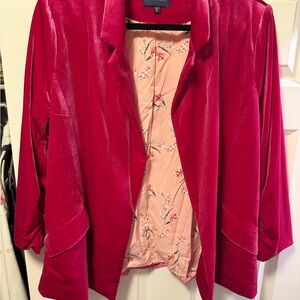 Skies Are Blue Velvet Blazer in Vibrant Pink
